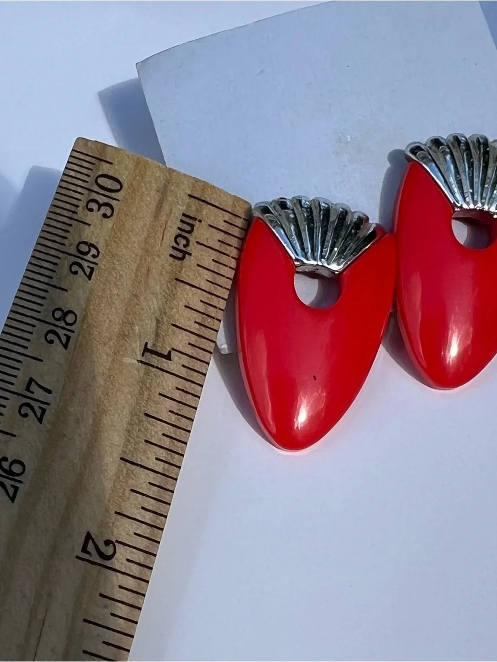 Red Shell-Accent Statement Earrings